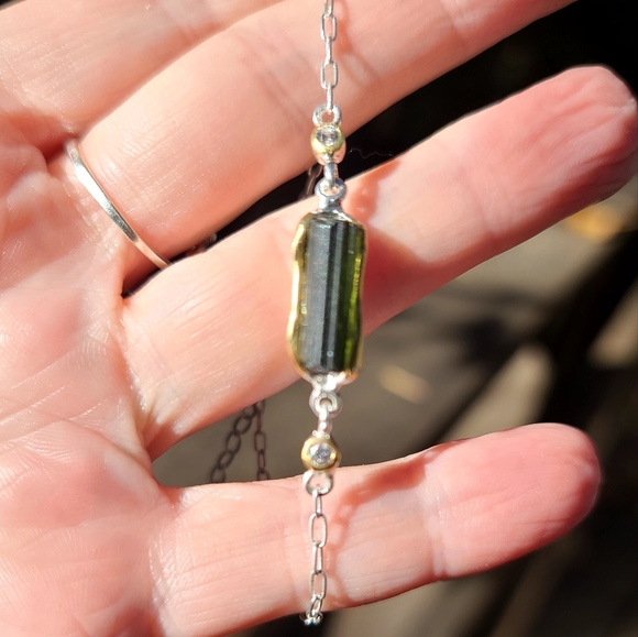 STUNNING Tourmaline & Topaz Sterling &Gold bracelet 7" - Picture 6 of 6
